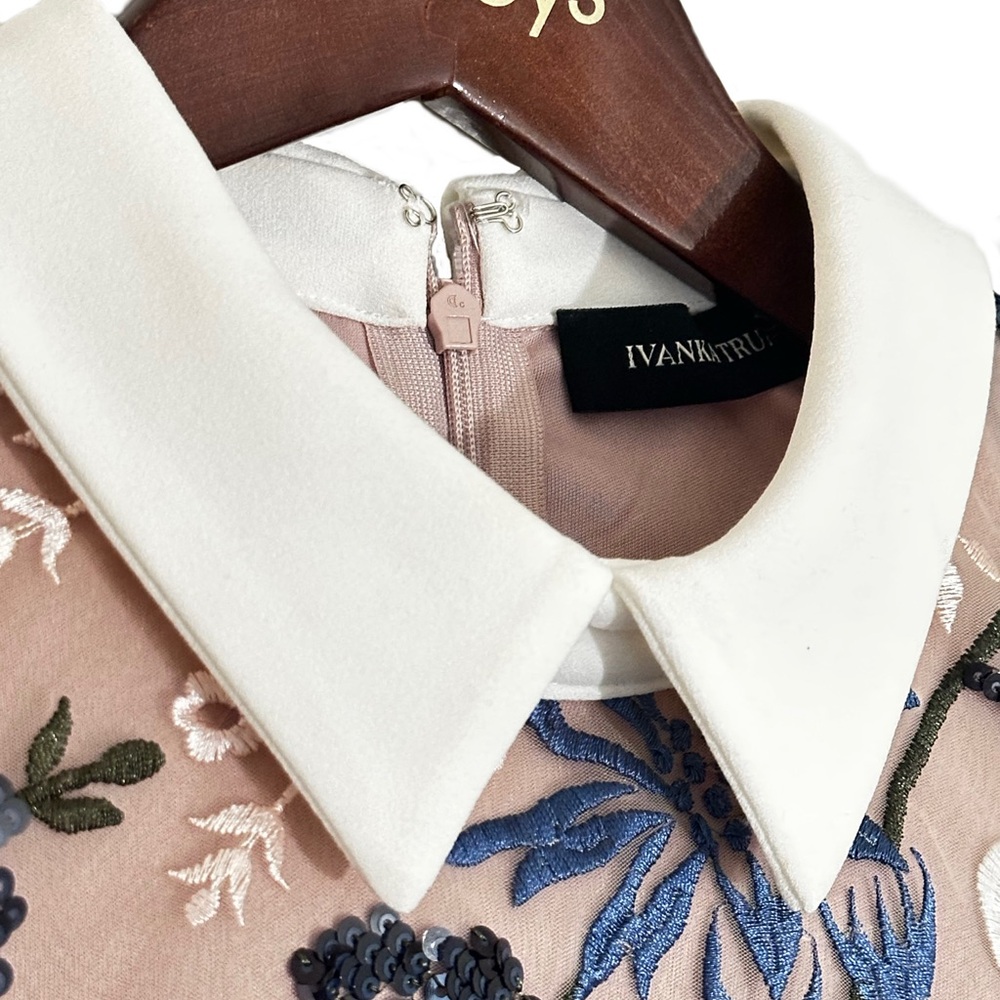 Ivanka Trump Dusty Pink Floral Embroidered Collared Top - Picture 3 of 4